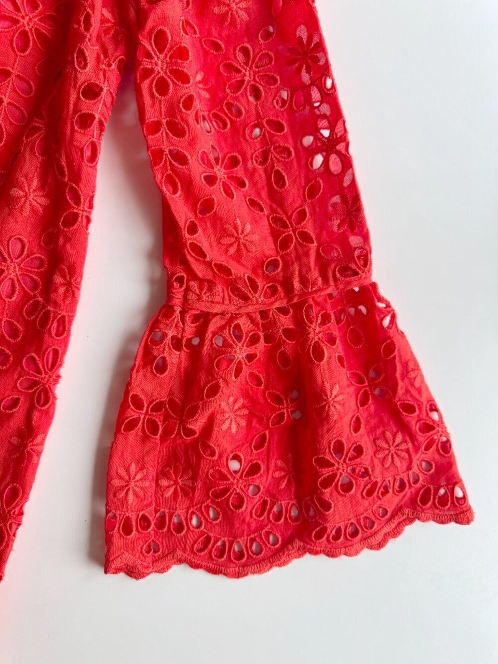 NWT J.CREW Orange Red Embroidered Cotton Eyelet Bell Sleeve Shift Dress, Size 4 - Picture 6 of 15